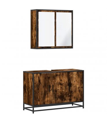 vidaXL 2 Piece Bathroom Furniture Set Smoked Oak Engineered Wood — V0672138863