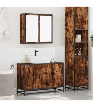 vidaXL 2 Piece Bathroom Furniture Set Smoked Oak Engineered Wood — V0672138863