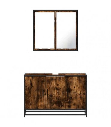 vidaXL 2 Piece Bathroom Furniture Set Smoked Oak Engineered Wood — V0672138863