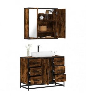 vidaXL 2 Piece Bathroom Furniture Set Smoked Oak Engineered Wood — V0672138864