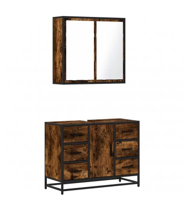 vidaXL 2 Piece Bathroom Furniture Set Smoked Oak Engineered Wood — V0672138864