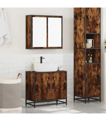 vidaXL 2 Piece Bathroom Furniture Set Smoked Oak Engineered Wood — V0672138864