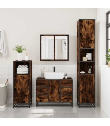 vidaXL 2 Piece Bathroom Furniture Set Smoked Oak Engineered Wood — V0672138864