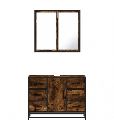 vidaXL 2 Piece Bathroom Furniture Set Smoked Oak Engineered Wood — V0672138864