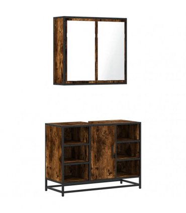 vidaXL 2 Piece Bathroom Furniture Set Smoked Oak Engineered Wood — V0672138866