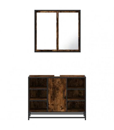 vidaXL 2 Piece Bathroom Furniture Set Smoked Oak Engineered Wood — V0672138866