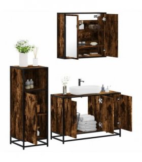 vidaXL 3 Piece Bathroom Furniture Set Smoked Oak Engineered Wood — V0672138867