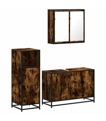 vidaXL 3 Piece Bathroom Furniture Set Smoked Oak Engineered Wood — V0672138867