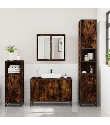 vidaXL 3 Piece Bathroom Furniture Set Smoked Oak Engineered Wood — V0672138867
