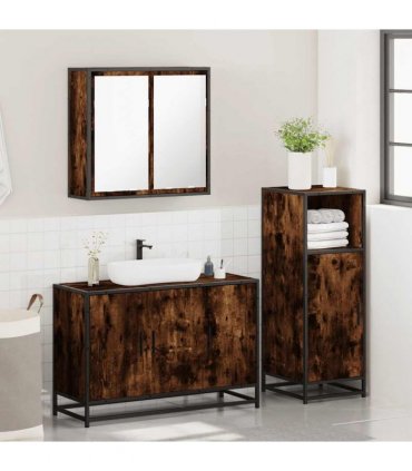 vidaXL 3 Piece Bathroom Furniture Set Smoked Oak Engineered Wood — V0672138867