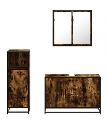 vidaXL 3 Piece Bathroom Furniture Set Smoked Oak Engineered Wood — V0672138867