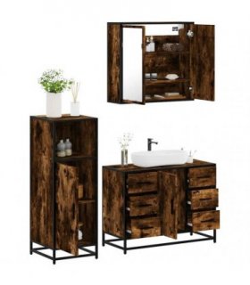 vidaXL 3 Piece Bathroom Furniture Set Smoked Oak Engineered Wood — V0672138868