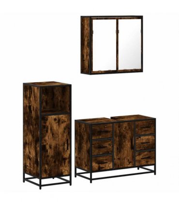 vidaXL 3 Piece Bathroom Furniture Set Smoked Oak Engineered Wood — V0672138868