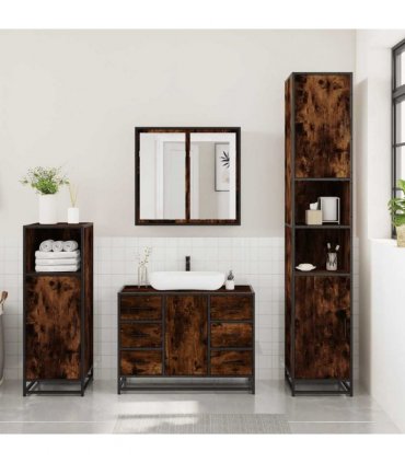 vidaXL 3 Piece Bathroom Furniture Set Smoked Oak Engineered Wood — V0672138868