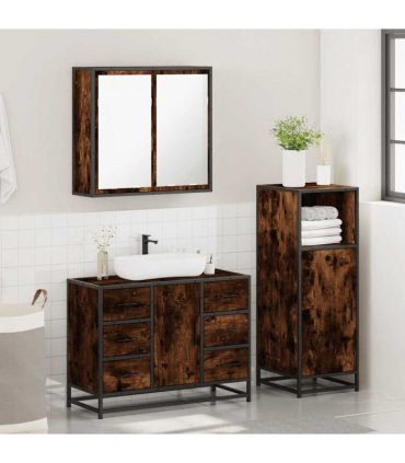 vidaXL 3 Piece Bathroom Furniture Set Smoked Oak Engineered Wood — V0672138868