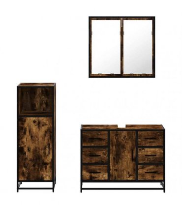 vidaXL 3 Piece Bathroom Furniture Set Smoked Oak Engineered Wood — V0672138868