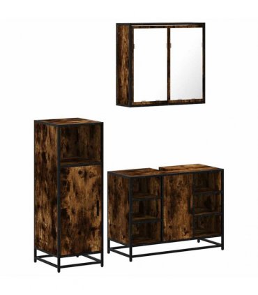 vidaXL 3 Piece Bathroom Furniture Set Smoked Oak Engineered Wood — V0672138870
