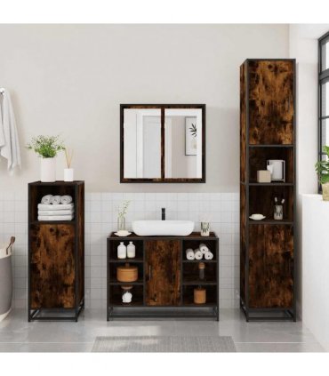 vidaXL 3 Piece Bathroom Furniture Set Smoked Oak Engineered Wood — V0672138870