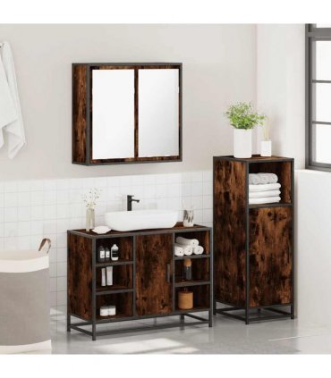 vidaXL 3 Piece Bathroom Furniture Set Smoked Oak Engineered Wood — V0672138870