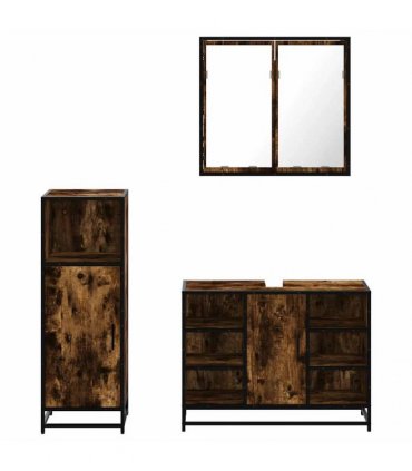 vidaXL 3 Piece Bathroom Furniture Set Smoked Oak Engineered Wood — V0672138870