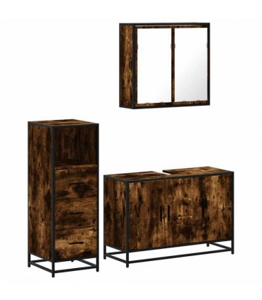 vidaXL 3 Piece Bathroom Furniture Set Smoked Oak Engineered Wood — V0672138872
