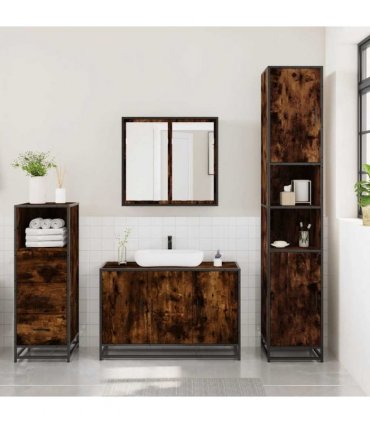 vidaXL 3 Piece Bathroom Furniture Set Smoked Oak Engineered Wood — V0672138872