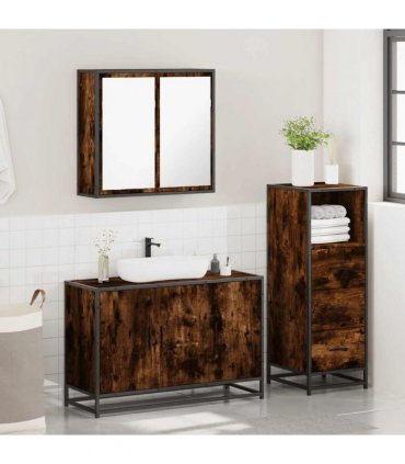 vidaXL 3 Piece Bathroom Furniture Set Smoked Oak Engineered Wood — V0672138872