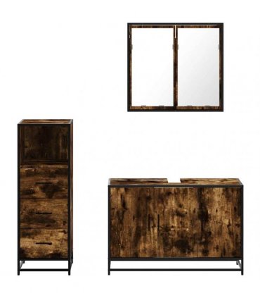 vidaXL 3 Piece Bathroom Furniture Set Smoked Oak Engineered Wood — V0672138872