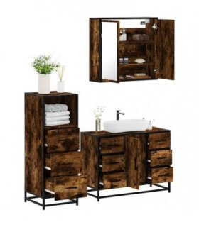 vidaXL 3 Piece Bathroom Furniture Set Smoked Oak Engineered Wood — V0672138873
