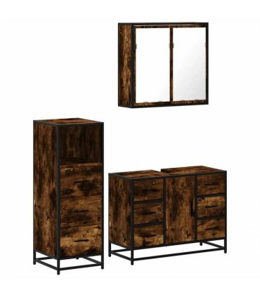 vidaXL 3 Piece Bathroom Furniture Set Smoked Oak Engineered Wood — V0672138873