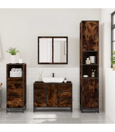 vidaXL 3 Piece Bathroom Furniture Set Smoked Oak Engineered Wood — V0672138873