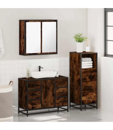 vidaXL 3 Piece Bathroom Furniture Set Smoked Oak Engineered Wood — V0672138873