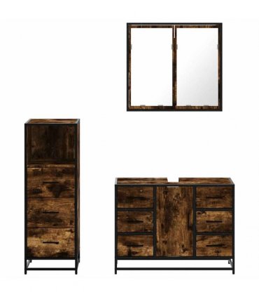 vidaXL 3 Piece Bathroom Furniture Set Smoked Oak Engineered Wood — V0672138873