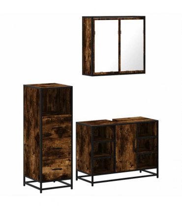 vidaXL 3 Piece Bathroom Furniture Set Smoked Oak Engineered Wood — V0672138875
