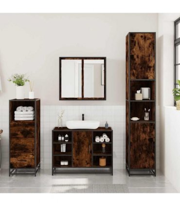 vidaXL 3 Piece Bathroom Furniture Set Smoked Oak Engineered Wood — V0672138875