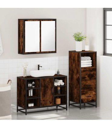 vidaXL 3 Piece Bathroom Furniture Set Smoked Oak Engineered Wood — V0672138875
