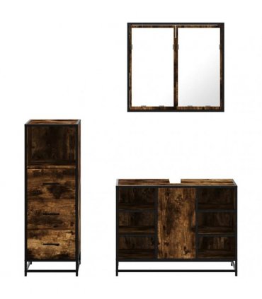vidaXL 3 Piece Bathroom Furniture Set Smoked Oak Engineered Wood — V0672138875