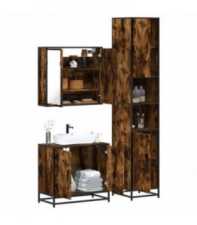 vidaXL 3 Piece Bathroom Furniture Set Smoked Oak Engineered Wood — V0672138876