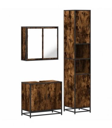 vidaXL 3 Piece Bathroom Furniture Set Smoked Oak Engineered Wood — V0672138876