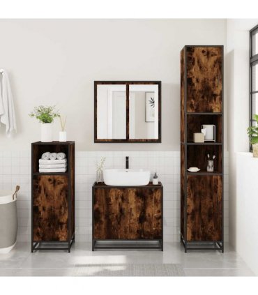 vidaXL 3 Piece Bathroom Furniture Set Smoked Oak Engineered Wood — V0672138876