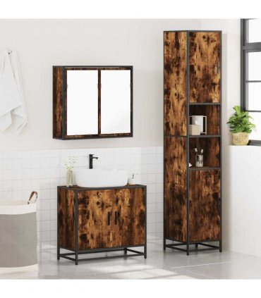 vidaXL 3 Piece Bathroom Furniture Set Smoked Oak Engineered Wood — V0672138876