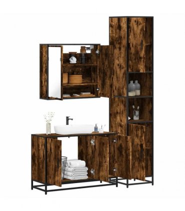 vidaXL 3 Piece Bathroom Furniture Set Smoked Oak Engineered Wood — V0672138877