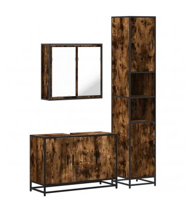 vidaXL 3 Piece Bathroom Furniture Set Smoked Oak Engineered Wood — V0672138877