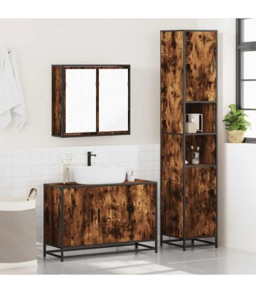 vidaXL 3 Piece Bathroom Furniture Set Smoked Oak Engineered Wood — V0672138877