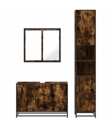 vidaXL 3 Piece Bathroom Furniture Set Smoked Oak Engineered Wood — V0672138877