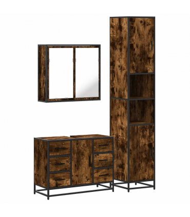 vidaXL 3 Piece Bathroom Furniture Set Smoked Oak Engineered Wood — V0672138878
