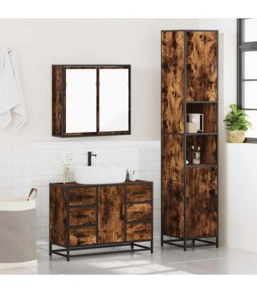 vidaXL 3 Piece Bathroom Furniture Set Smoked Oak Engineered Wood — V0672138878