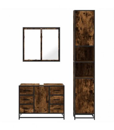 vidaXL 3 Piece Bathroom Furniture Set Smoked Oak Engineered Wood — V0672138878