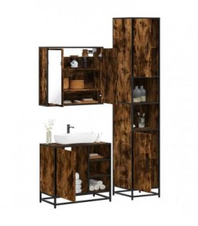 vidaXL 3 Piece Bathroom Furniture Set Smoked Oak Engineered Wood — V0672138879