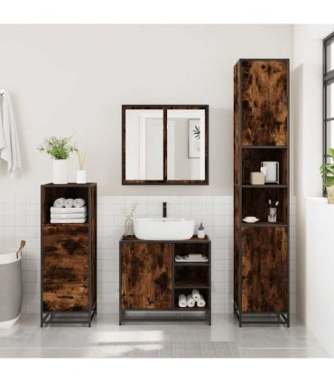 vidaXL 3 Piece Bathroom Furniture Set Smoked Oak Engineered Wood — V0672138879
